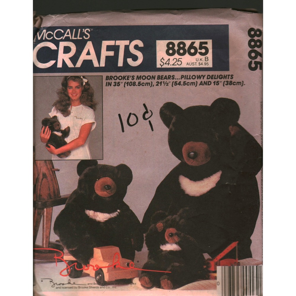 McCall's Crafts 8865 Brooke Shields Moon Bears Sewing Pattern Vintage 1983 Plush